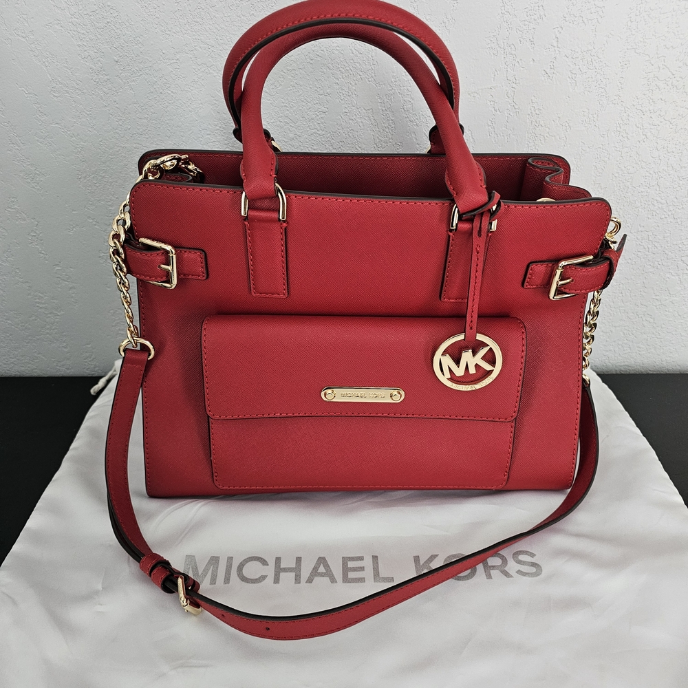 Michael Kors Red Satchel with Gold Accents